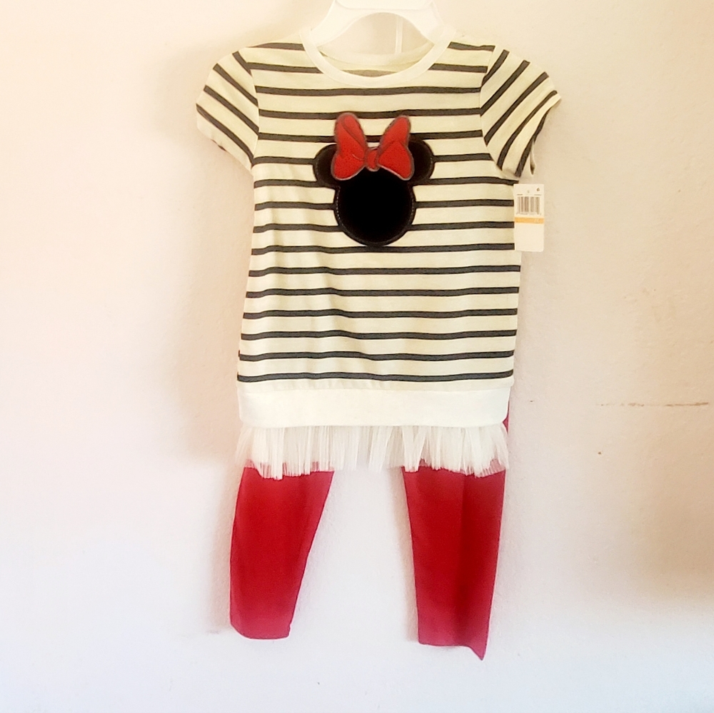 Disney's Mini Mouse 2 piece set. Ivory and black stripe with red pants 6-6x